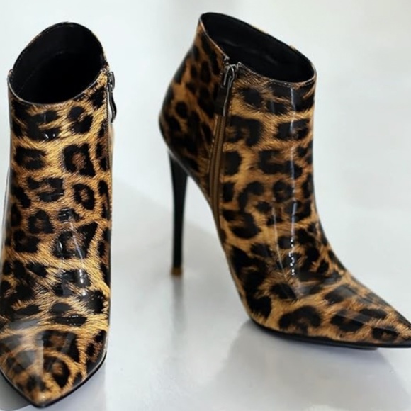 Women's High Heel Leopard Print High Heel Boots - Picture 1 of 8